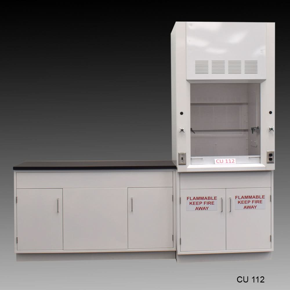 3′ Fisher American Fume Hood w/ Flammable Storage & 5′ Laboratory Cabinet Group