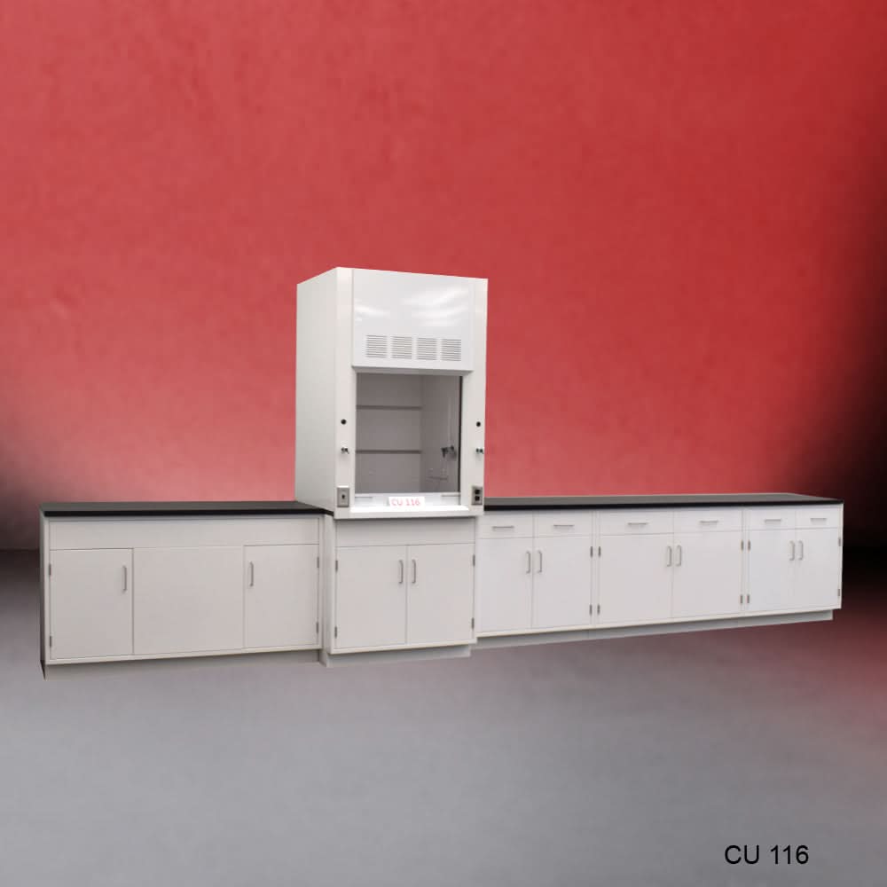 3′ Fisher American Fume Hood w/ 15′ Cabinets