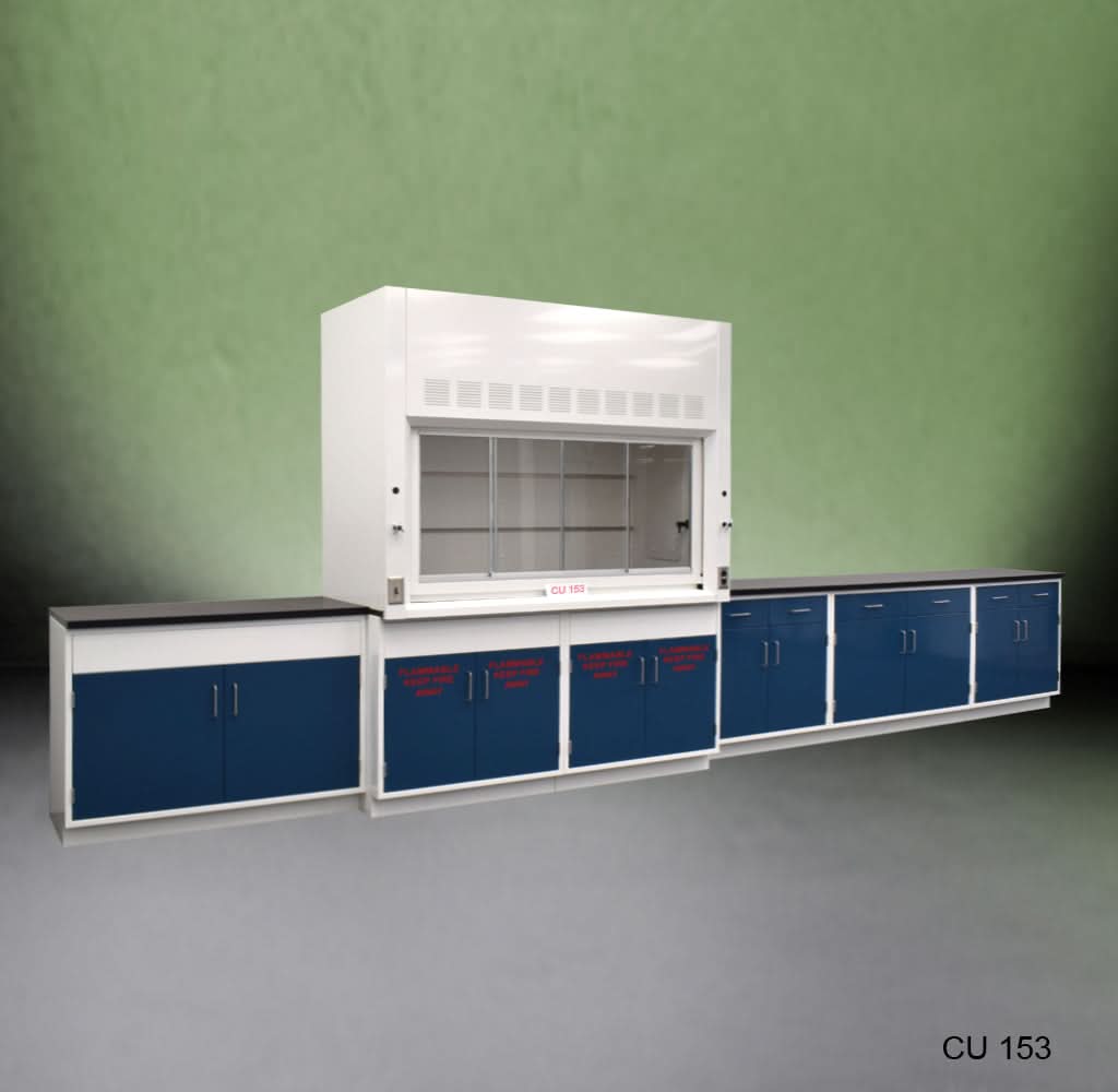 6′ Fisher American Fume Hood w/ Flammable Storage & 14′ Laboratory Cabinets