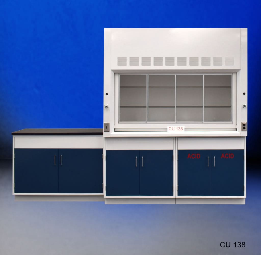 6′ Fisher American Fume Hood w/ Acid Storage & 4′ Sink Cabinet