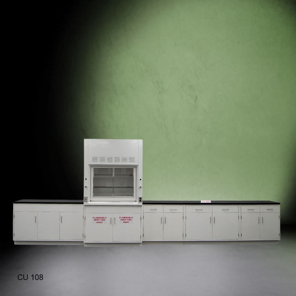 4′ Fisher American Fume Hood w/ 15′ Cabinets & 2 Door Flammable Storage