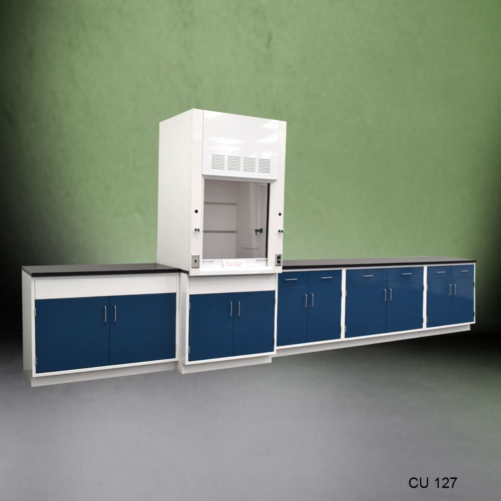 3′ Fisher American Fume Hood w/ Storage & 14′ Laboratory Cabinets