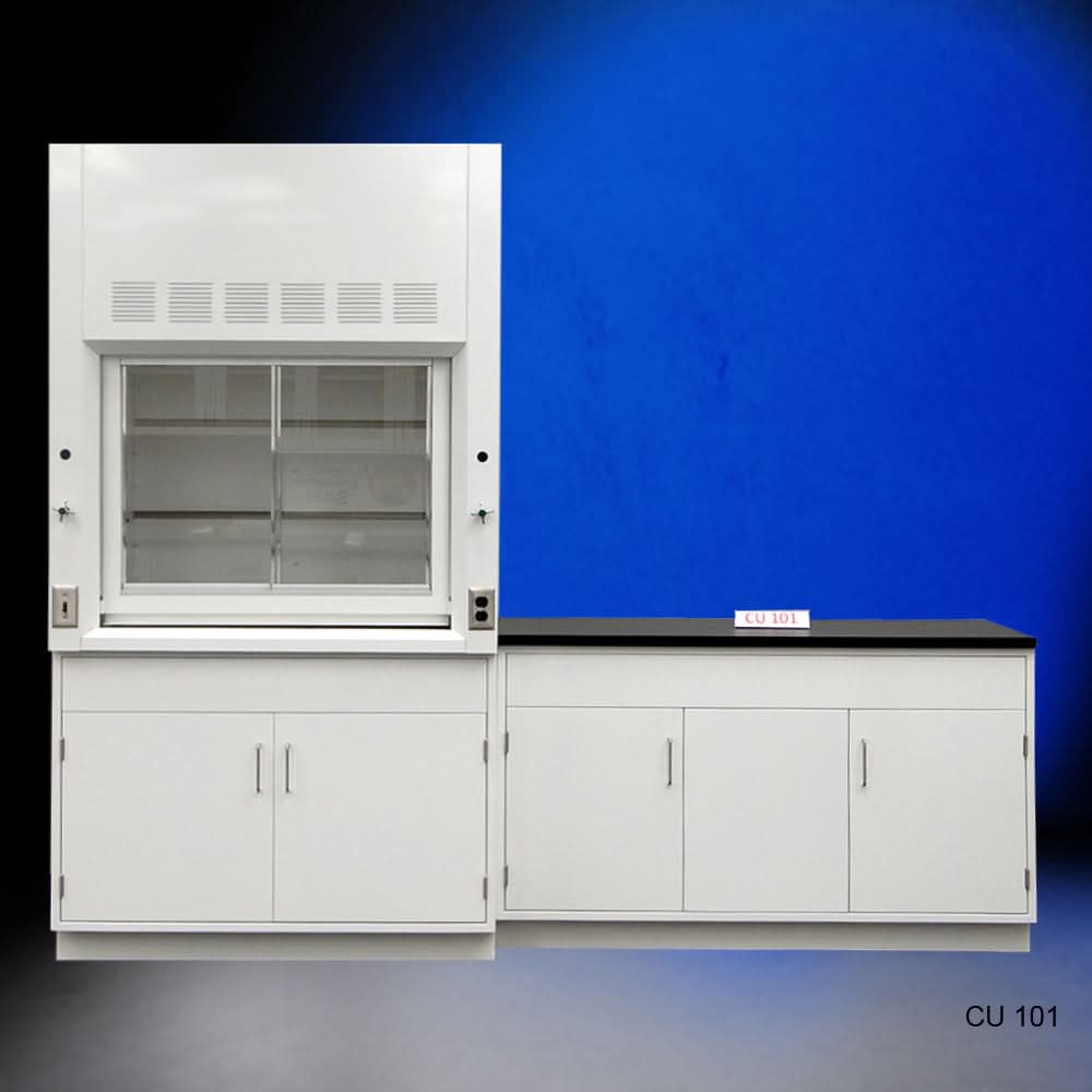 4′ Fisher American Fume Hood w/ General Storage & 5′ Cabinet Group