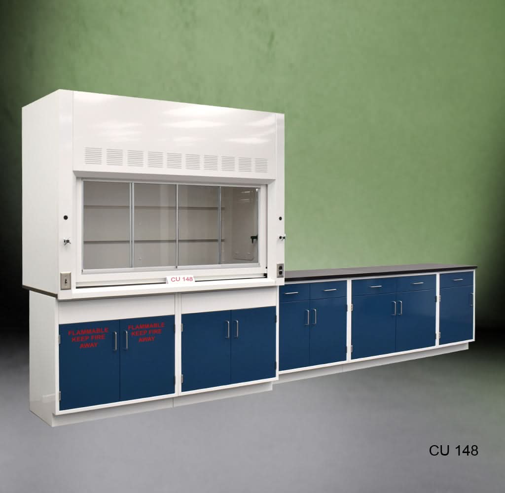 6′ Fisher American Fume Hood w/ Flammable Storage 9′ Laboratory Cabinets