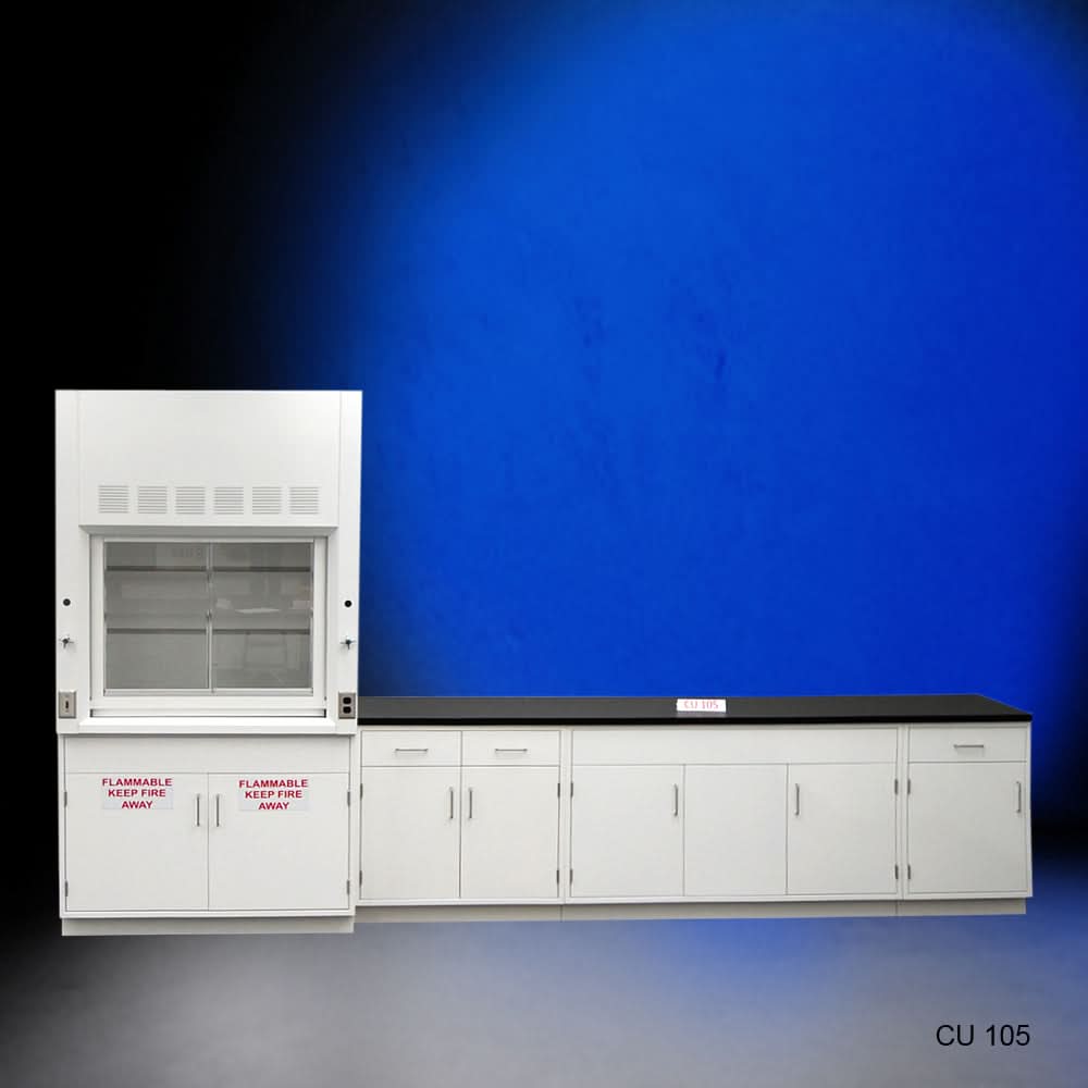 4′ Fisher American Fume Hood w/ Flammable Storage & 10′ Cabinets