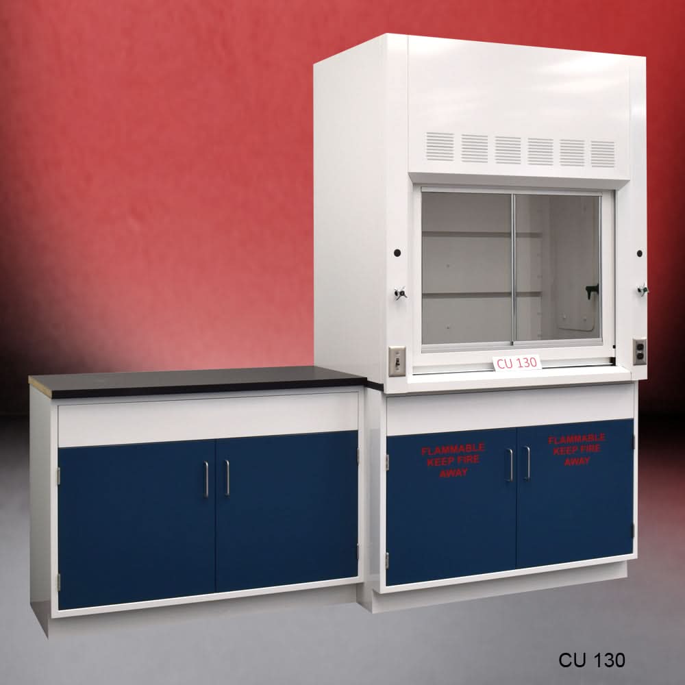 4′ Fisher American Fume Hood w/ 4′ Cabinets and 2 Door Flammable