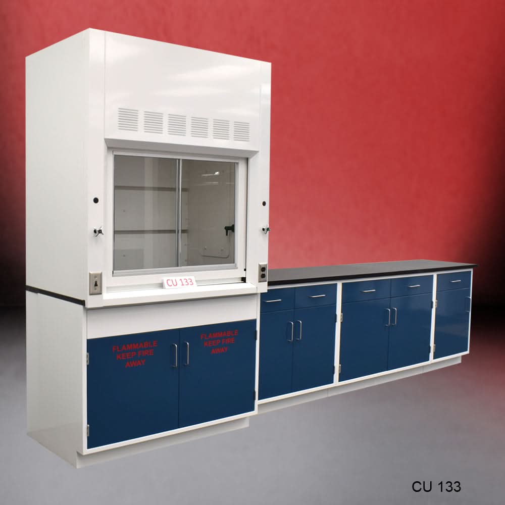 4′ Fisher American Fume Hood w/ 9′ Cabinets
