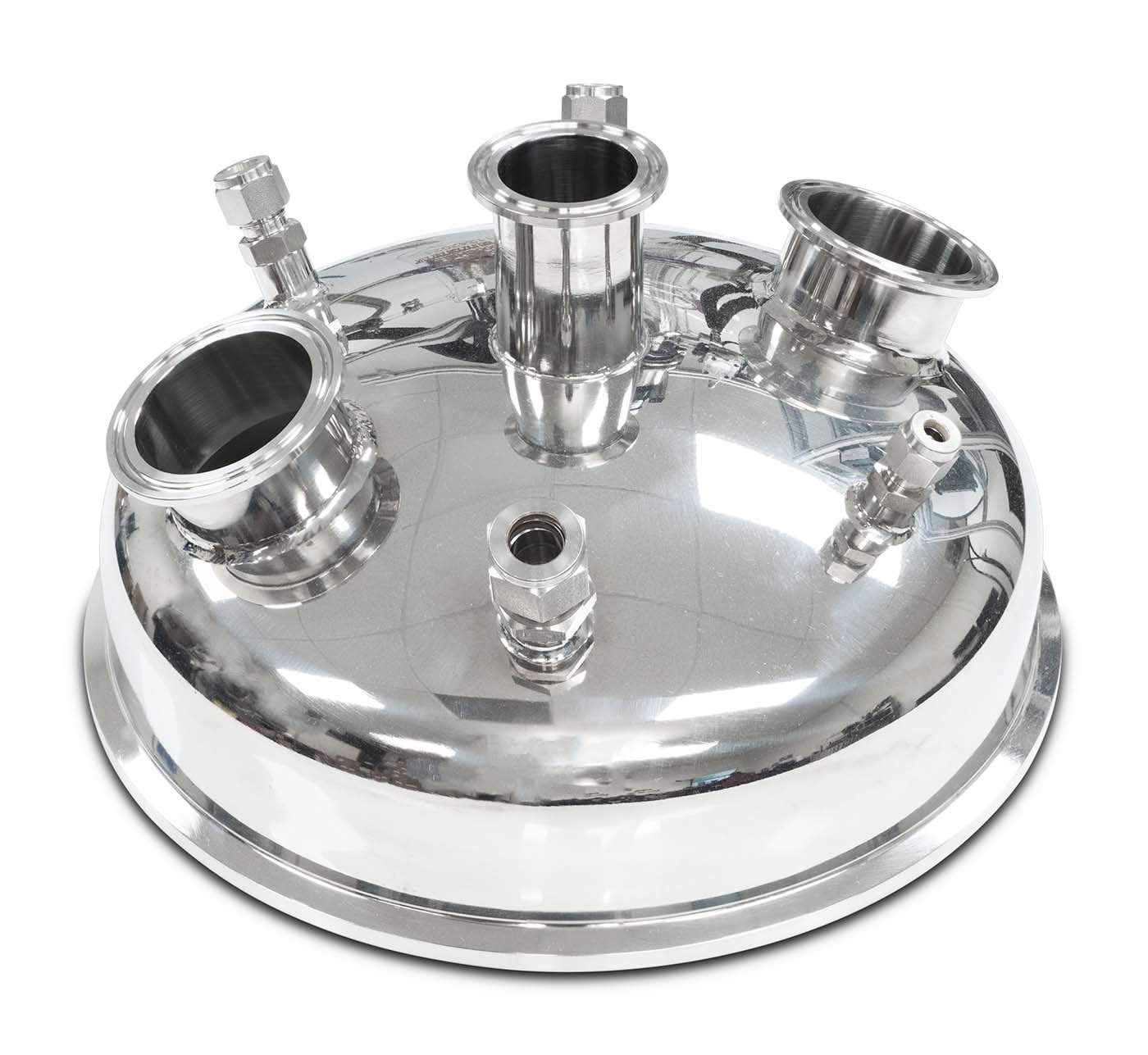 Compression 10" Tri-Clamp x (2) 2" Tri-Clamp x (1) 1.5" TriClamp x (2) 3/8" Compression x 1/4" Compression x 1/2" Compression Hemispherical Lid