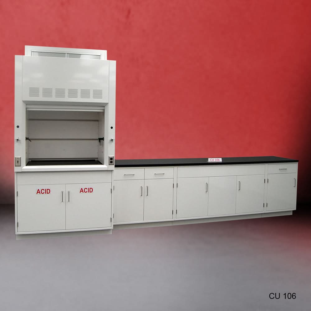 4′ Fisher American Fume Hood w/ 10′ Laboratory Cabinets & ACID Storage