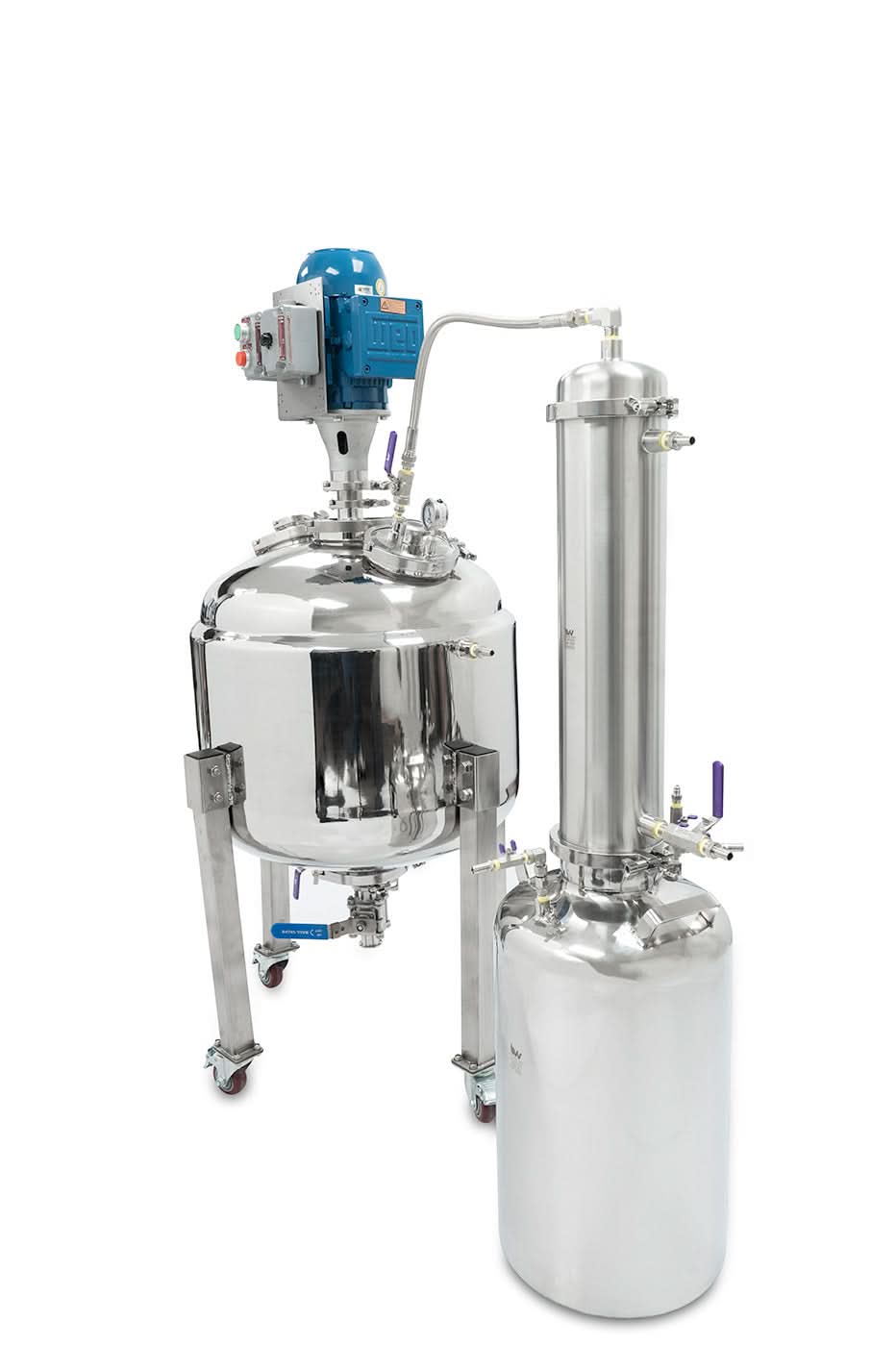 BVV Jacketed Reactor with Motor and Collection Vessel