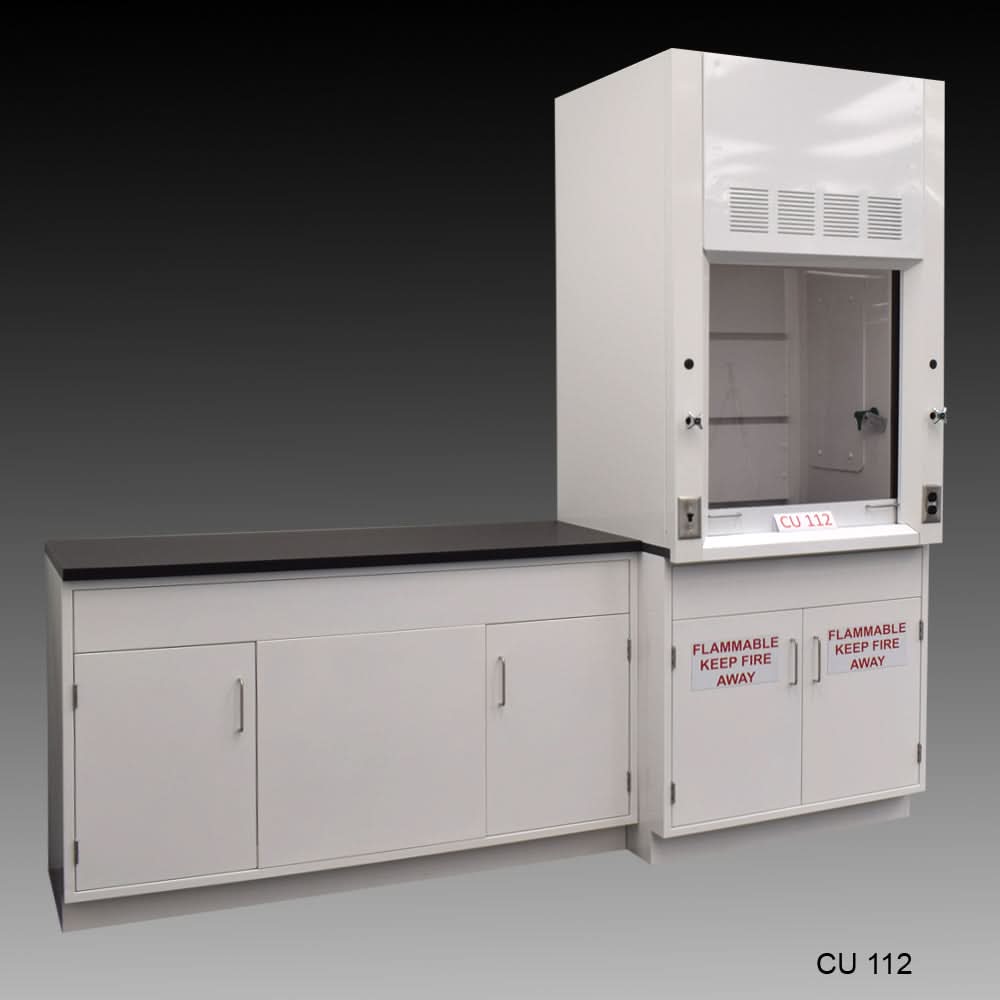 3′ Fisher American Fume Hood w/ Flammable Storage & 5′ Laboratory Cabinet Group