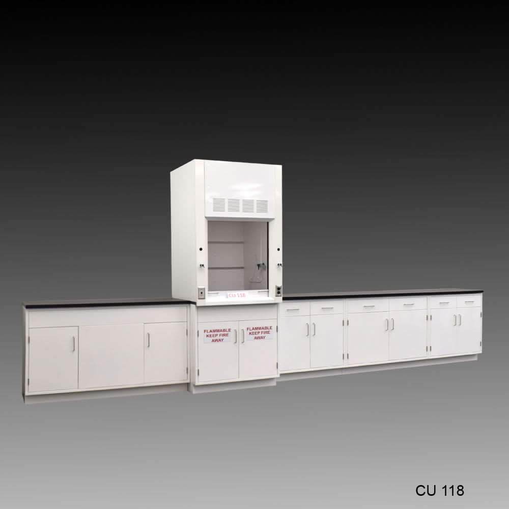 3′ Fisher American Fume Hood w/ 15′ Cabinets & Flammable Storage