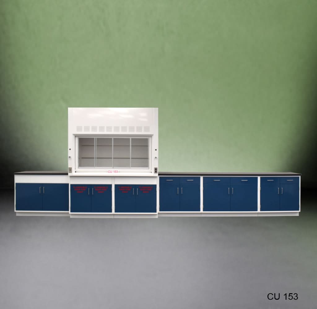 6′ Fisher American Fume Hood w/ Flammable Storage & 14′ Laboratory Cabinets