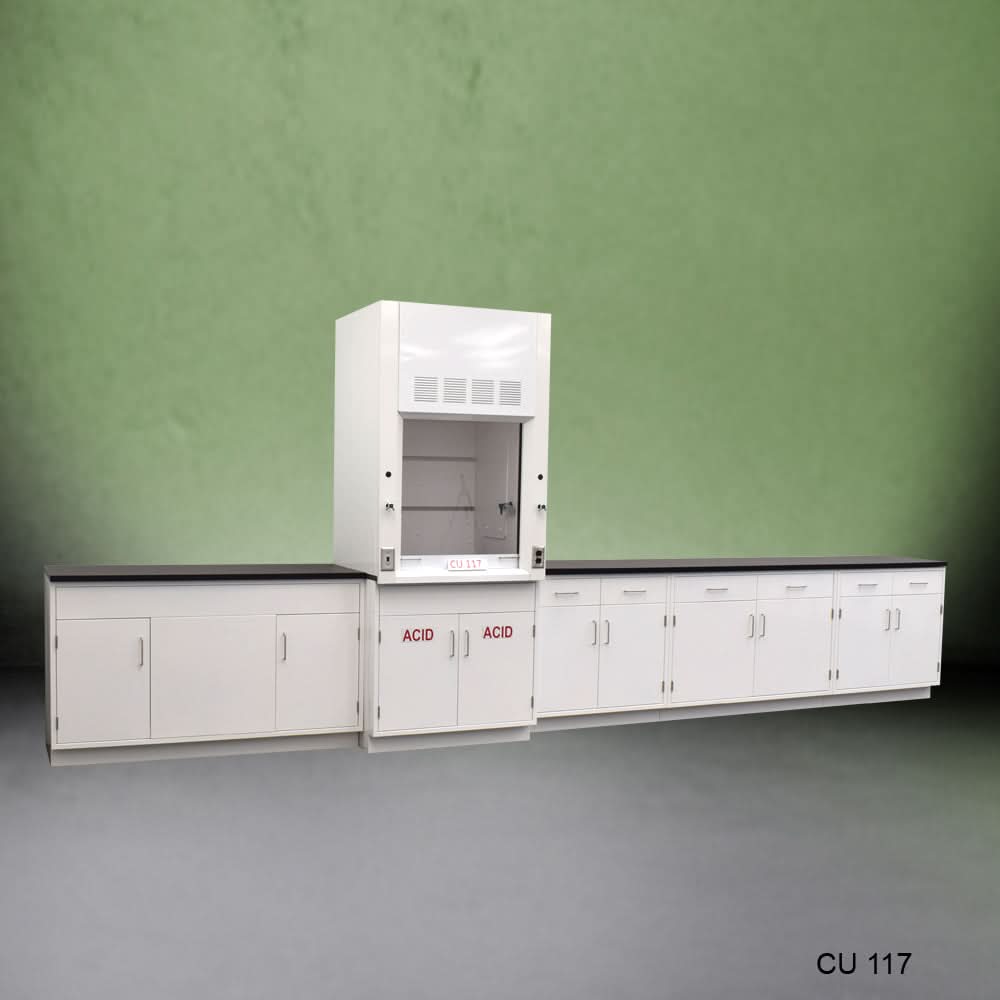 3ā² Fisher American Fume Hood w/ 15ā² Cabinets & Acid Storage