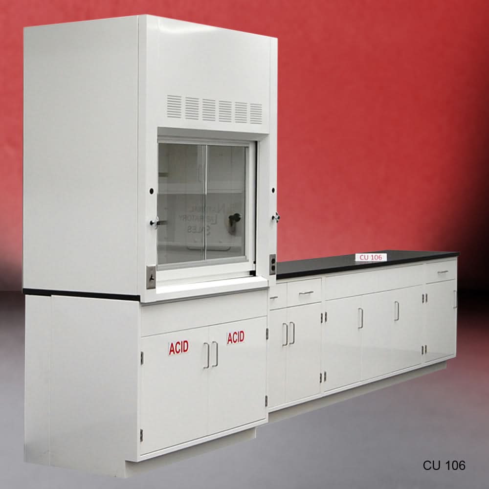 4′ Fisher American Fume Hood w/ 10′ Laboratory Cabinets & ACID Storage