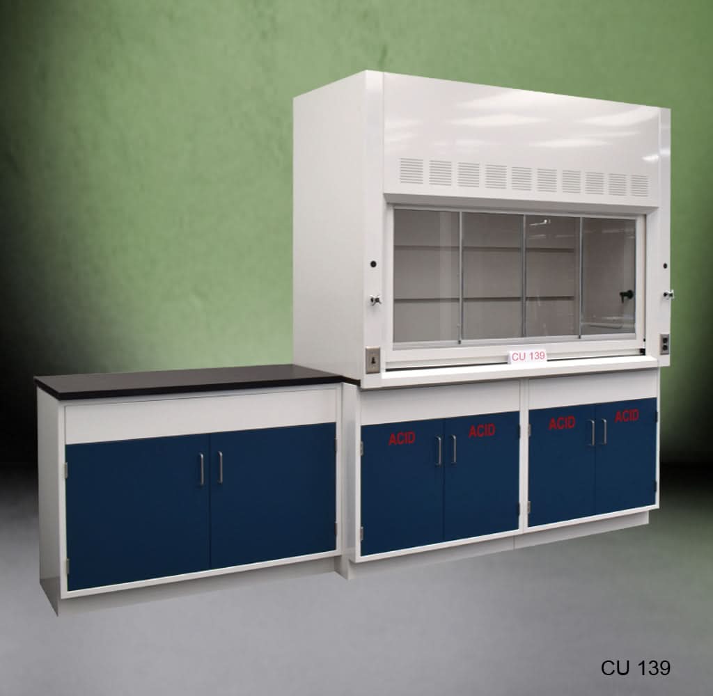 6′ Fisher American Fume Hood w/ Acid Storage & 4′ Sink Cabinet