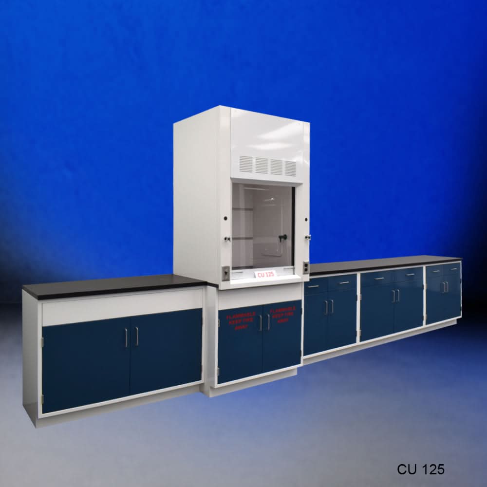 3′ Fisher American Fume Hood w/ 14′ Laboratory Cabinets & Flammable Storage