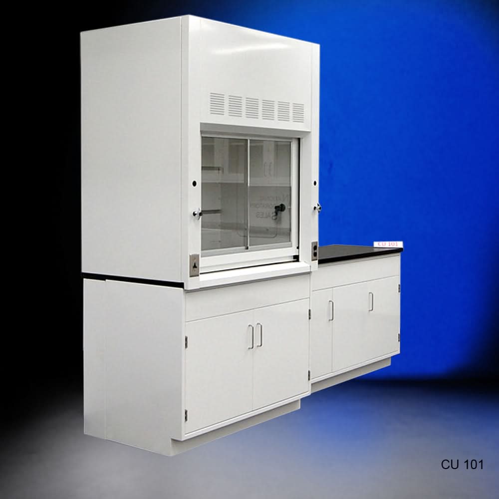 4′ Fisher American Fume Hood w/ General Storage & 5′ Cabinet Group