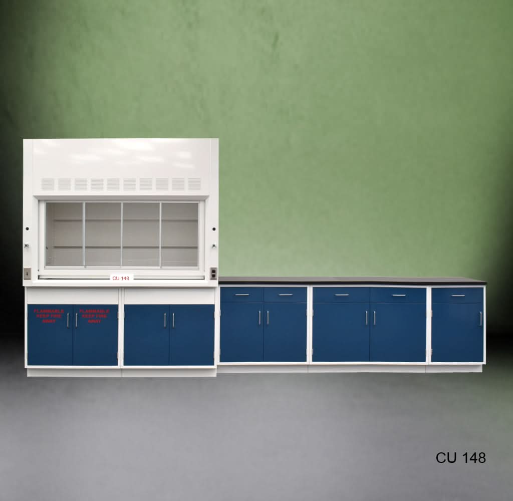 6′ Fisher American Fume Hood w/ Flammable Storage 9′ Laboratory Cabinets