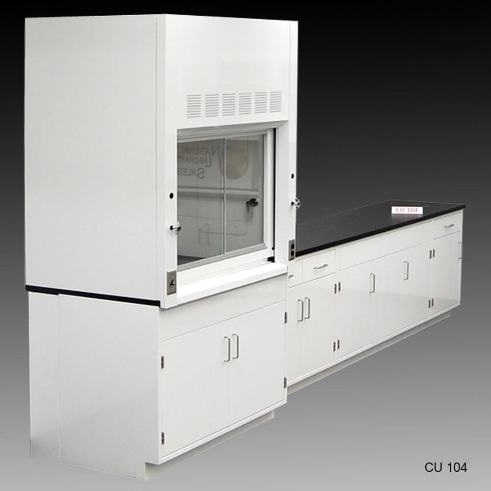 4′ Fisher American Fume Hood w/ Storage & 10′ Cabinets