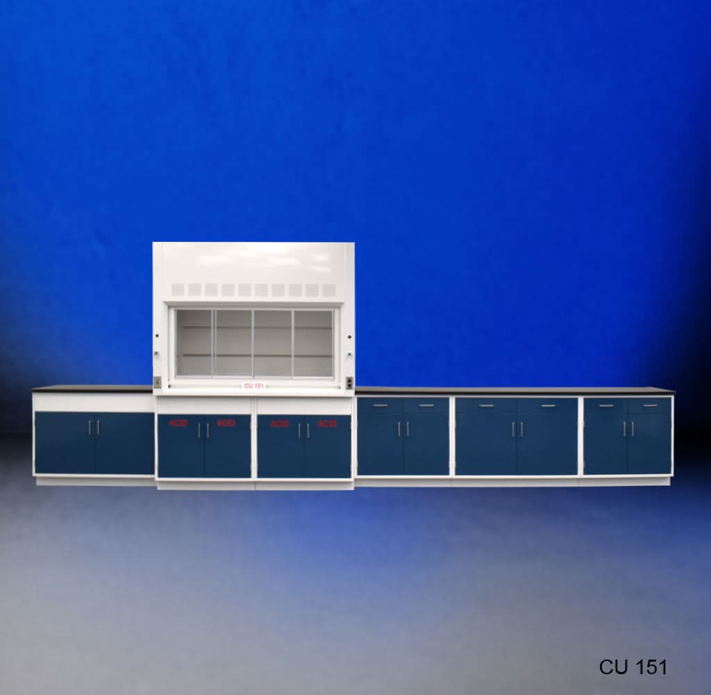 6′ Fisher American Fume Hood w/ ACID Storage & 14′ Laboratory Cabinets