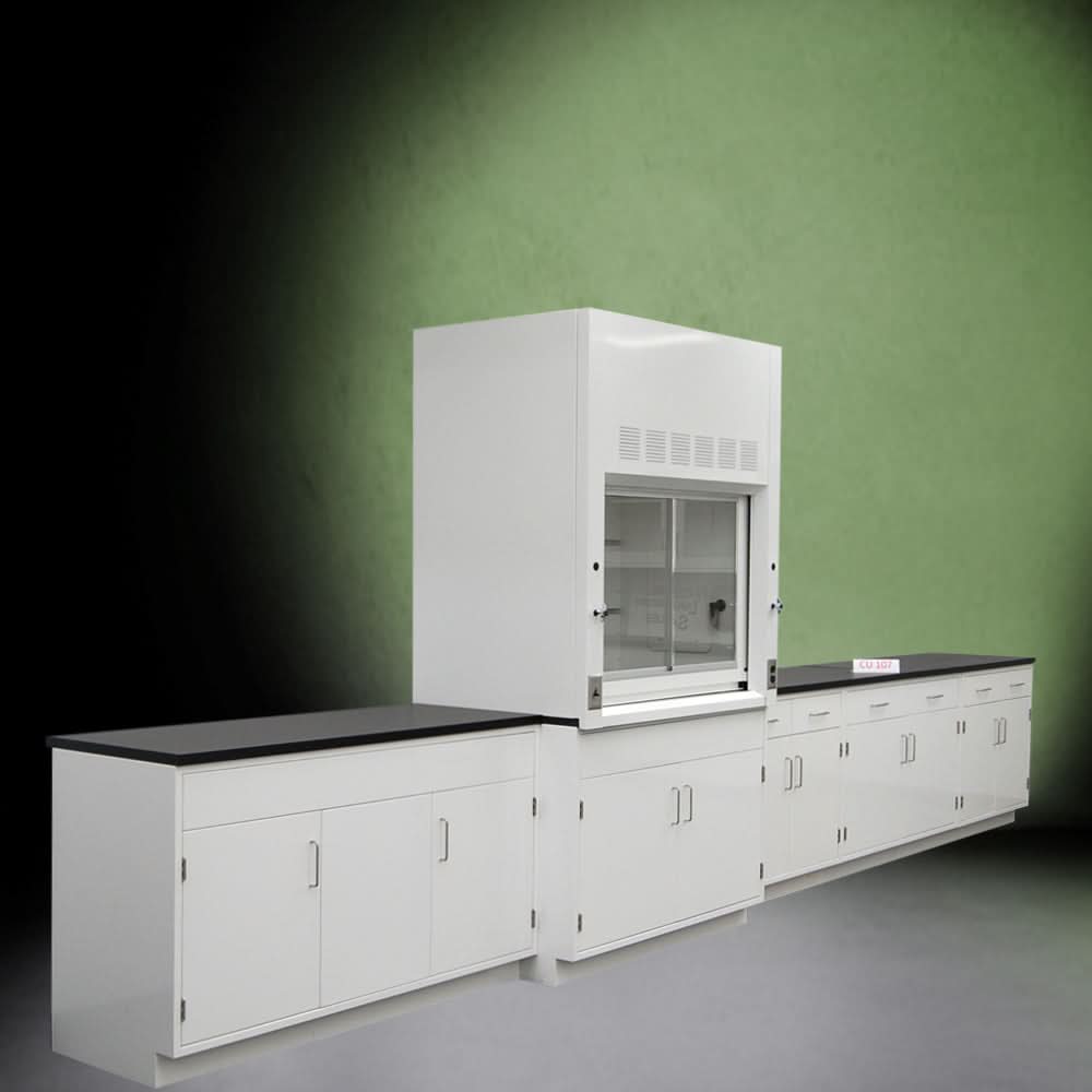 4′ Fisher American Fume Hood w/ Storage 15′ Laboratory Cabinet Group