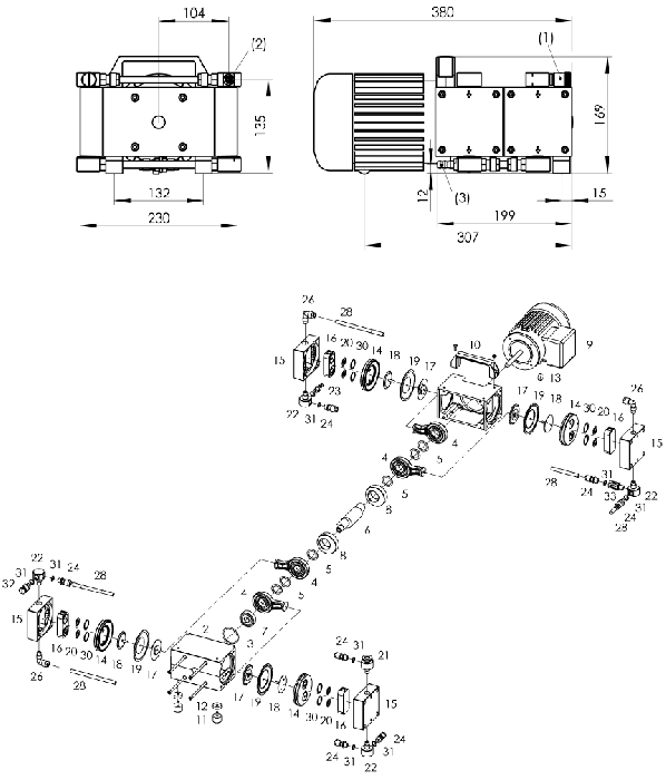 Welch 2052 2.3 cfm Full Chemical-Resistant 4-Head Diaphragm Pump