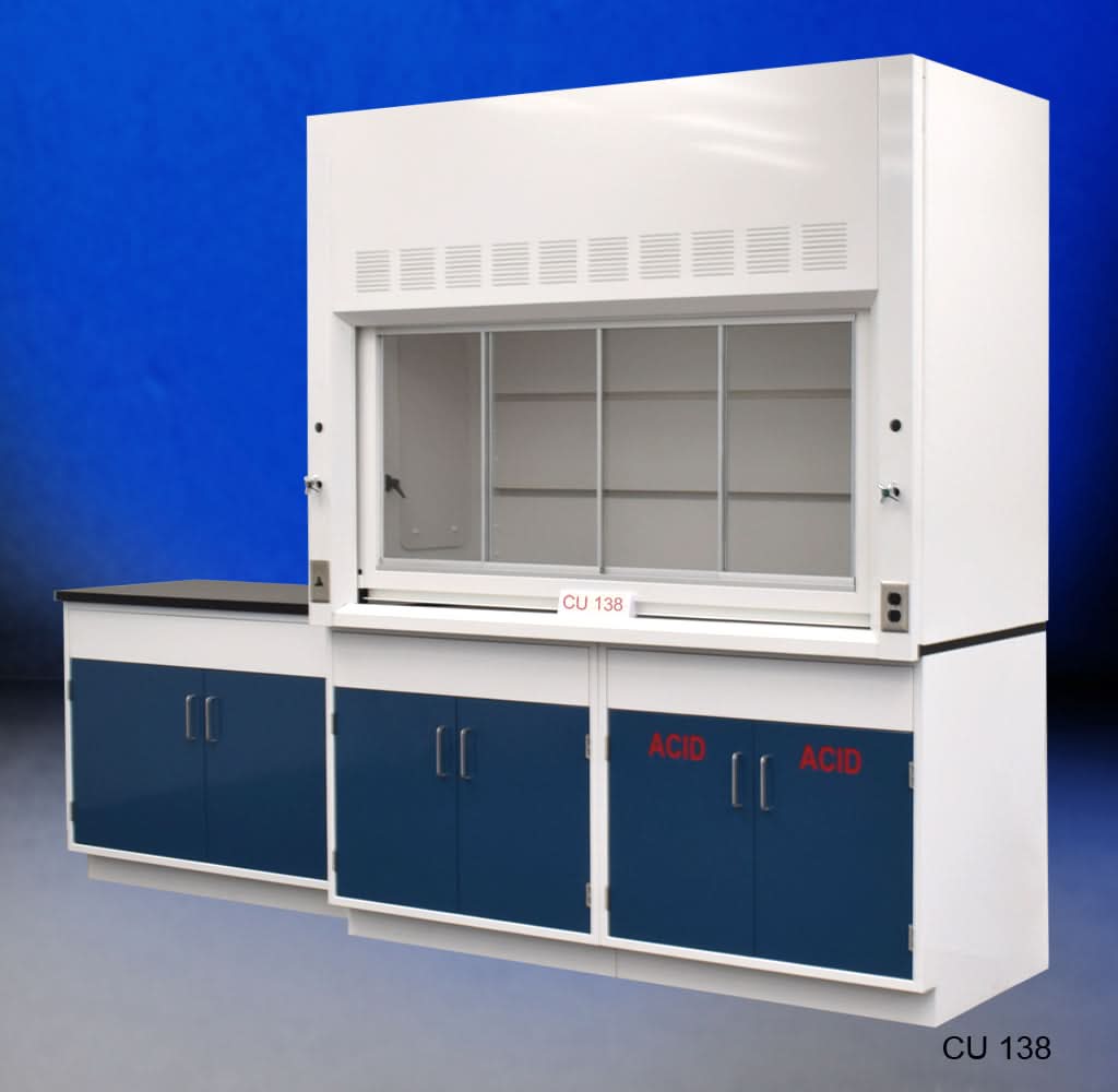 6′ Fisher American Fume Hood w/ Acid Storage & 4′ Sink Cabinet