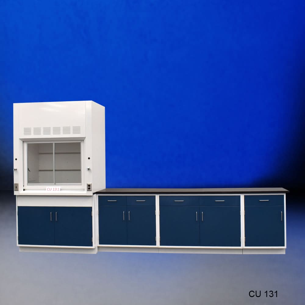 4′ Fisher American Fume Hood w/ 9′ Storage Cabinets
