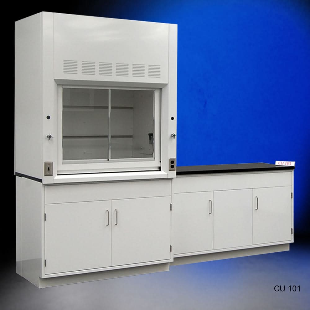 4′ Fisher American Fume Hood w/ General Storage & 5′ Cabinet Group