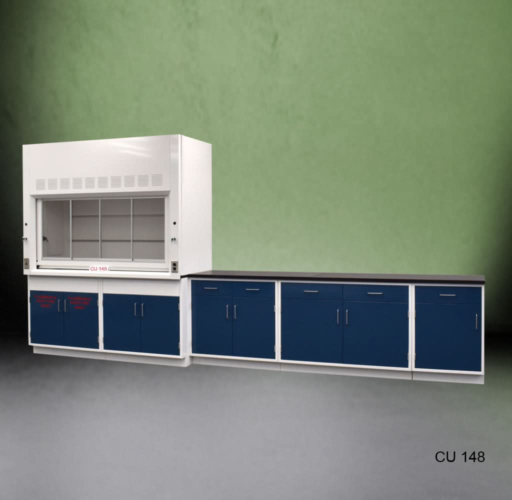 6′ Fisher American Fume Hood w/ Flammable Storage 9′ Laboratory Cabinets