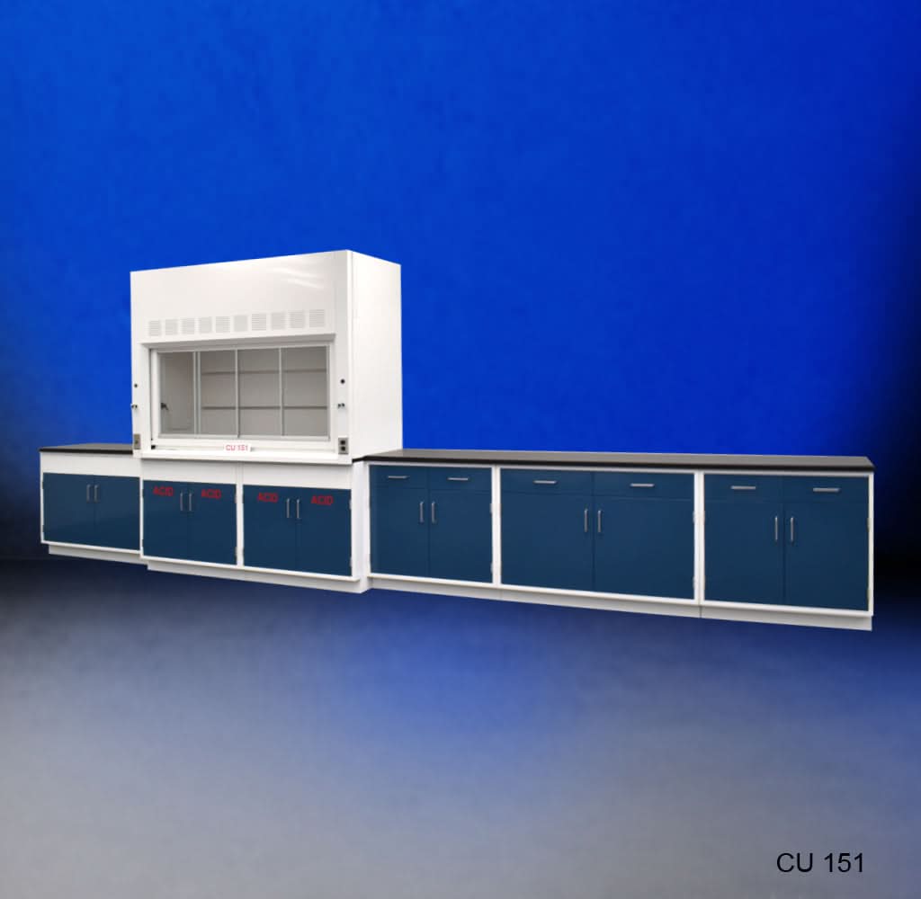 6′ Fisher American Fume Hood w/ ACID Storage & 14′ Laboratory Cabinets
