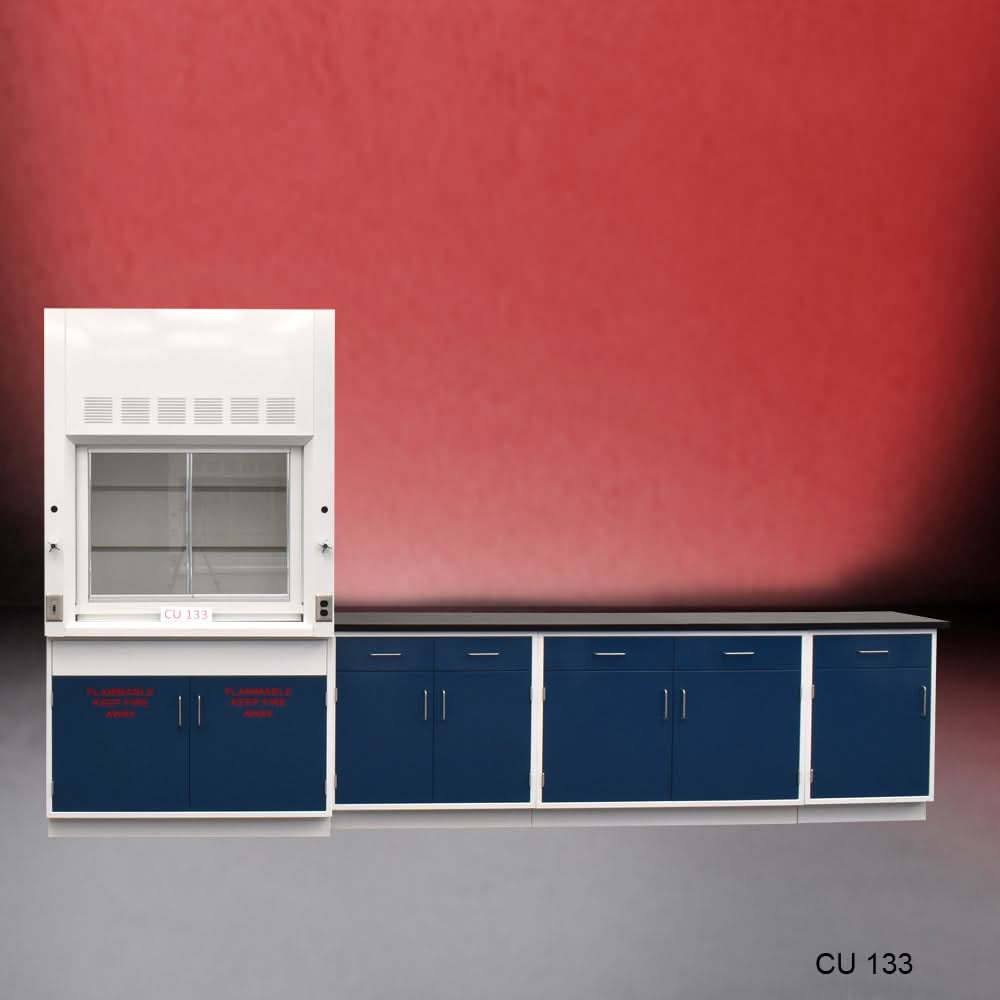 4′ Fisher American Fume Hood w/ 9′ Cabinets