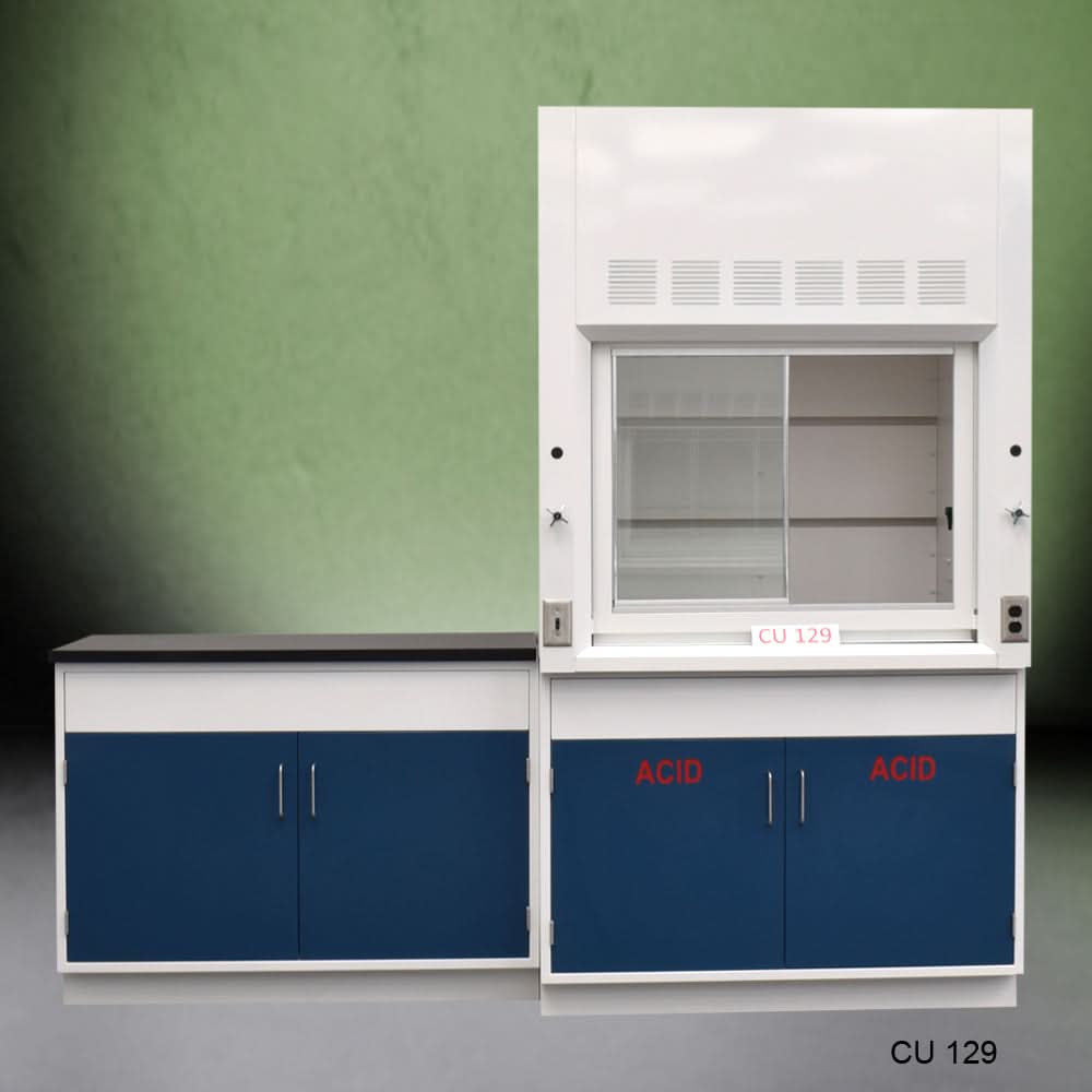 4′ Fisher American Fume Hood w/ Acid Storage & 4′ Laboratory Sink Cabinet