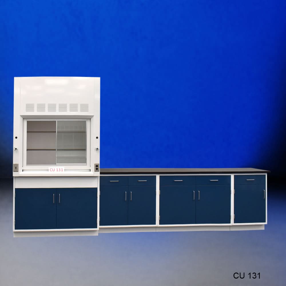 4′ Fisher American Fume Hood w/ 9′ Storage Cabinets