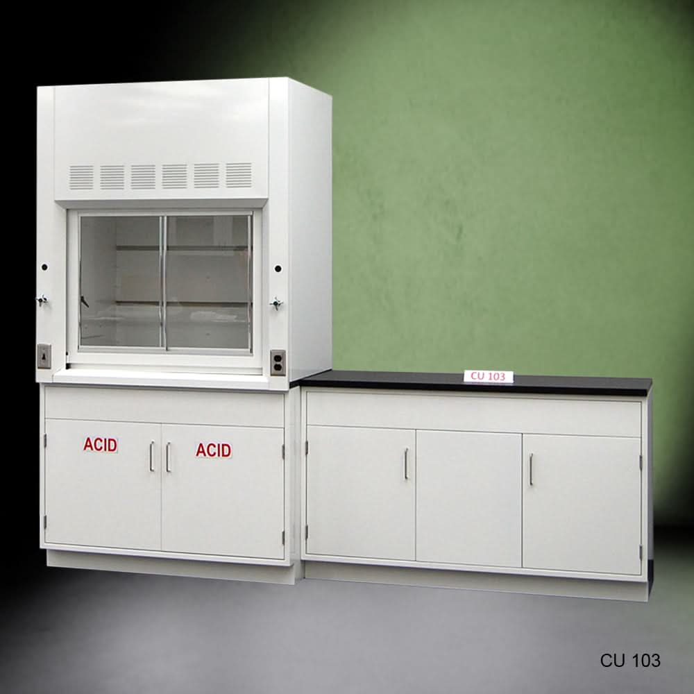 4′ Fisher American Fume Hood w/ 5′ Cabinets