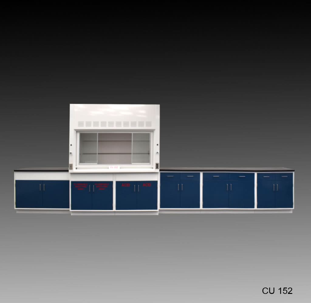 6′ Fisher American Fume Hood w/ Flammable & ACID Storage & 14′ Laboratory Cabinets