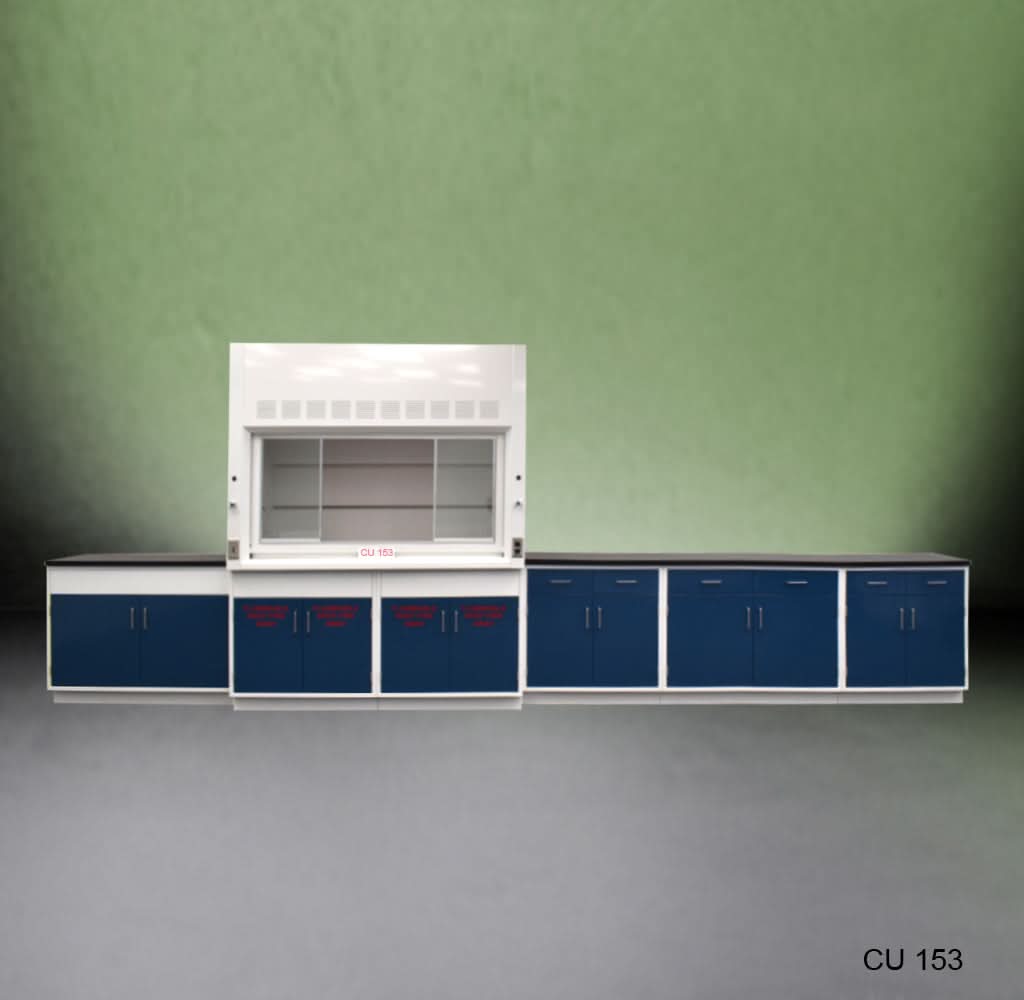6′ Fisher American Fume Hood w/ Flammable Storage & 14′ Laboratory Cabinets