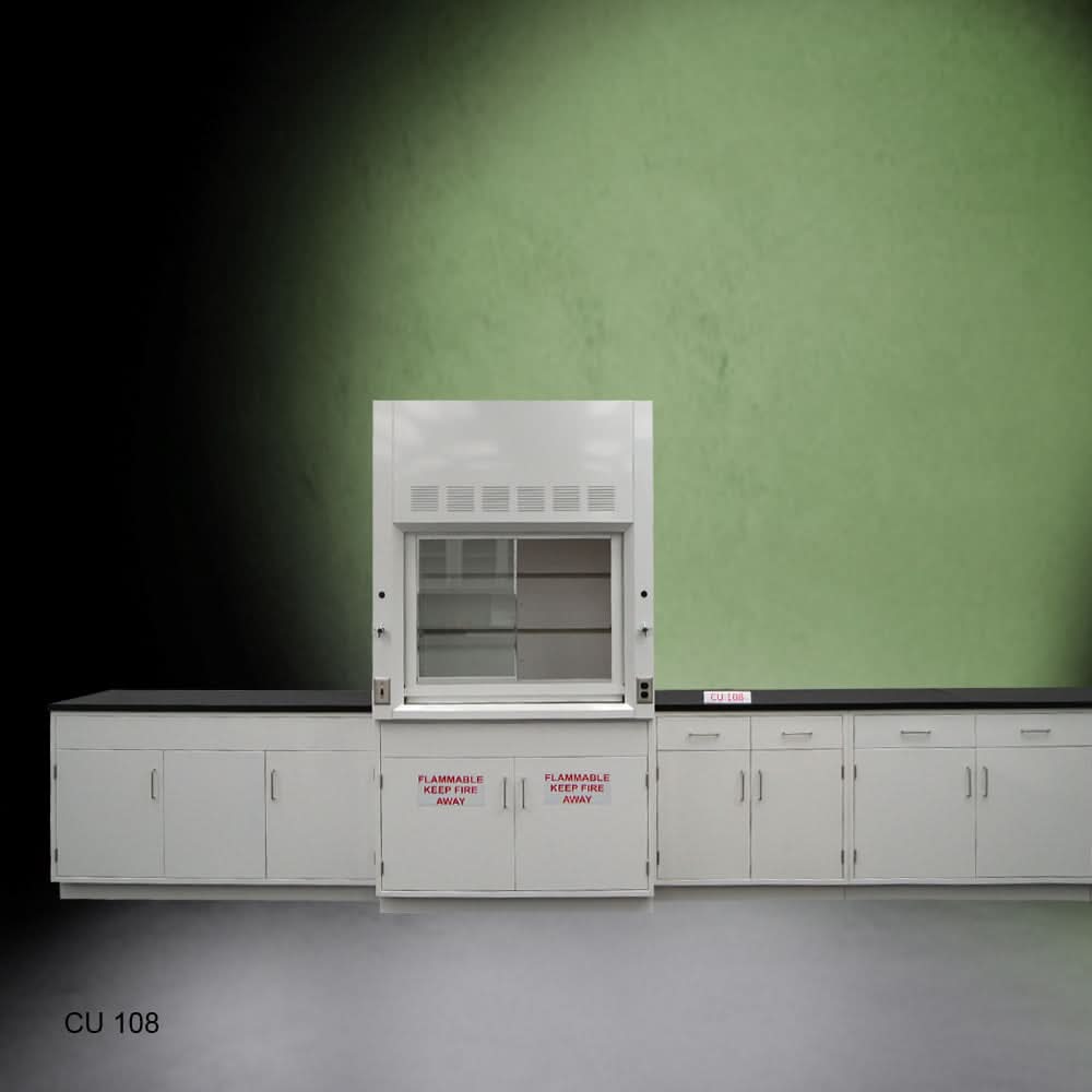 4ā² Fisher American Fume Hood w/ 15ā² Cabinets & 2 Door Flammable Storage