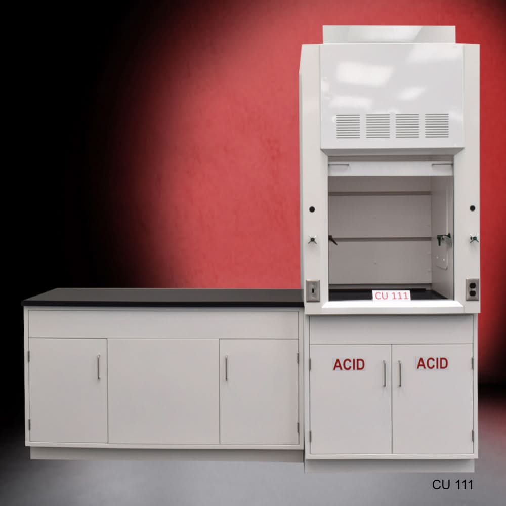 3′ Fisher American Fume Hood w/ 5′ Cabinets & Acid & General Storage