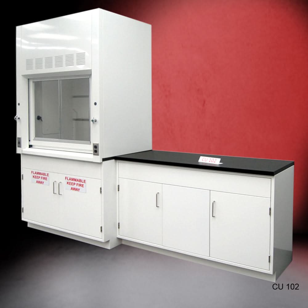 4′ Fisher American Fume Hood w/ Flammable Storage & 5′ Cabinets