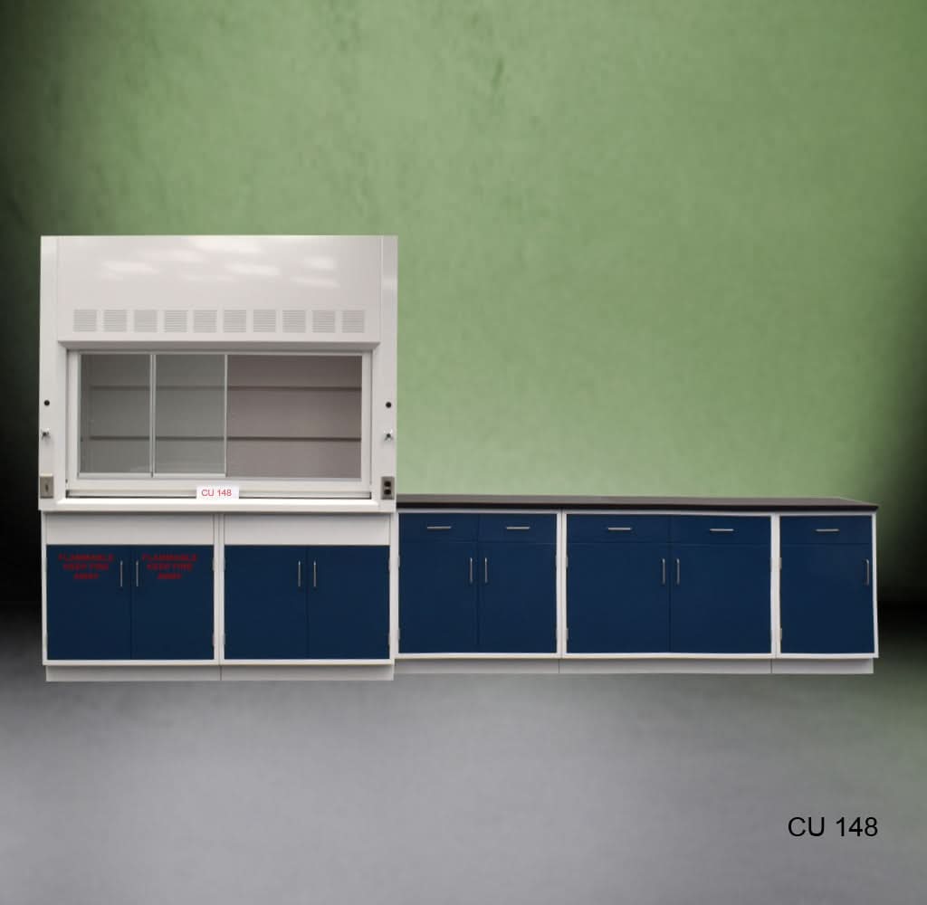 6′ Fisher American Fume Hood w/ Flammable Storage 9′ Laboratory Cabinets