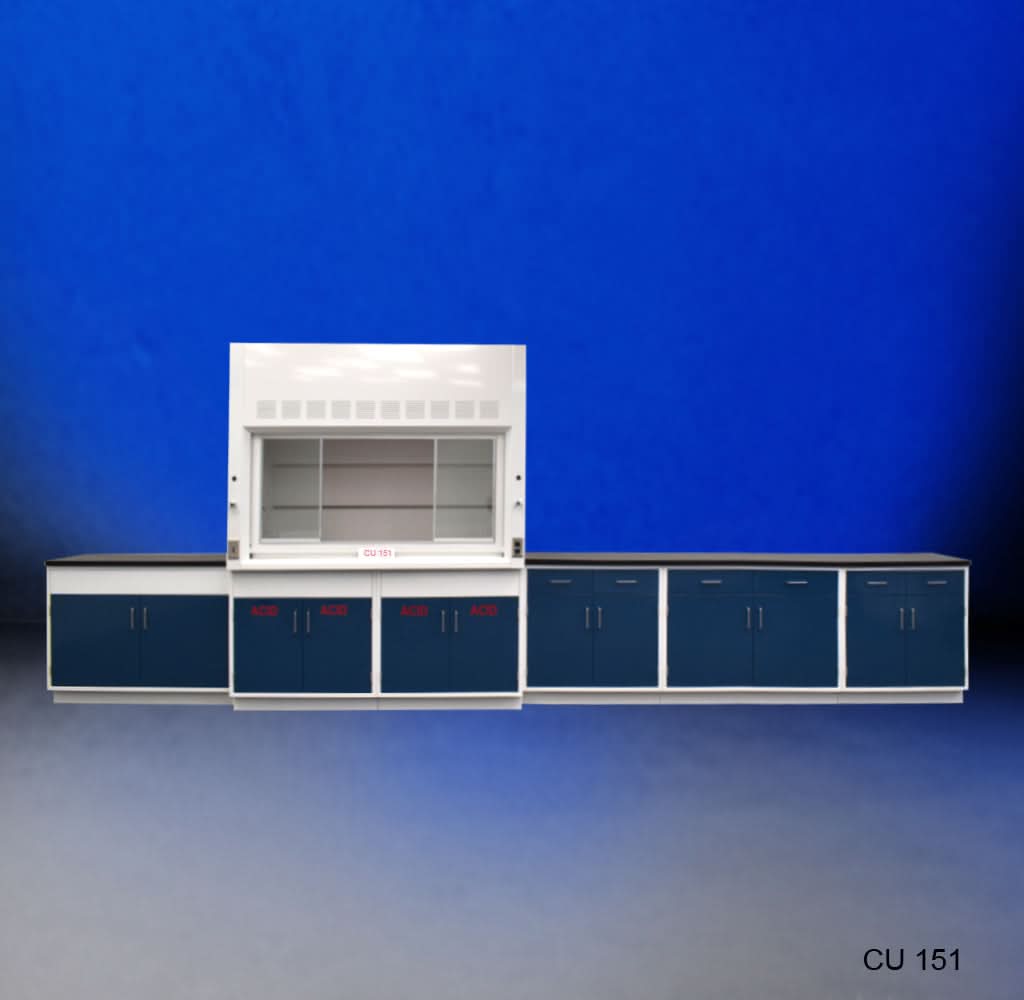 6′ Fisher American Fume Hood w/ ACID Storage & 14′ Laboratory Cabinets