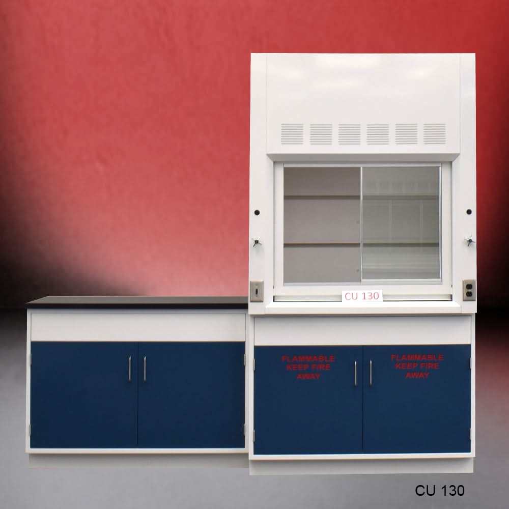 4′ Fisher American Fume Hood w/ 4′ Cabinets and 2 Door Flammable