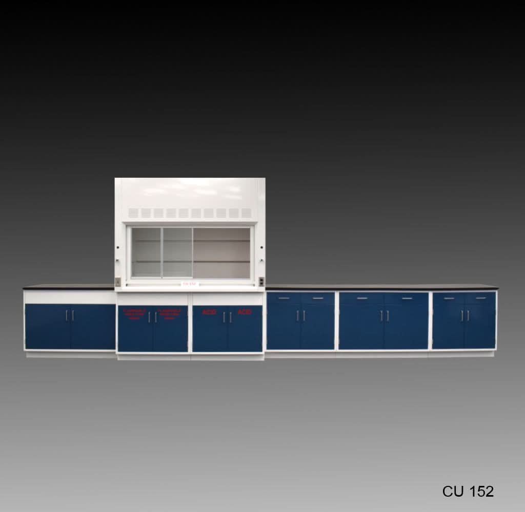 6′ Fisher American Fume Hood w/ Flammable & ACID Storage & 14′ Laboratory Cabinets