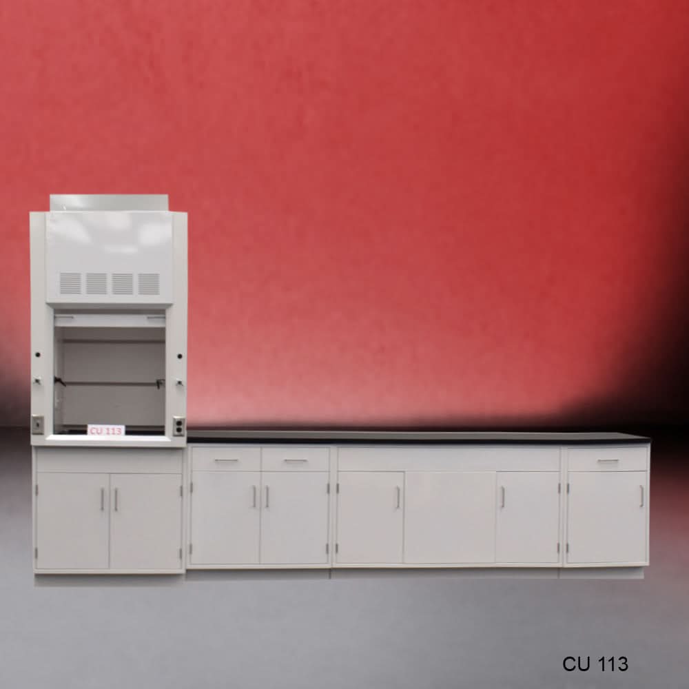 3′ Fisher American Fume Hood w/ 10′ Cabinets & General Storage