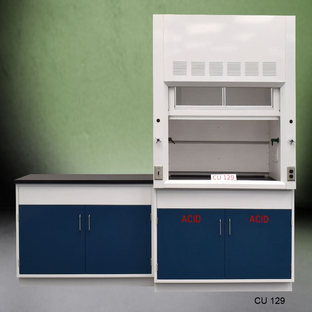 4′ Fisher American Fume Hood w/ Acid Storage & 4′ Laboratory Sink Cabinet