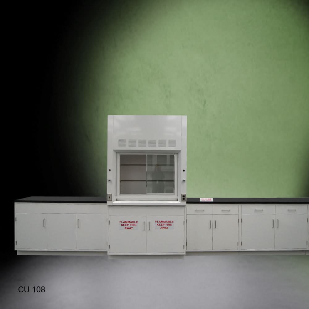 4ā² Fisher American Fume Hood w/ 15ā² Cabinets & 2 Door Flammable Storage