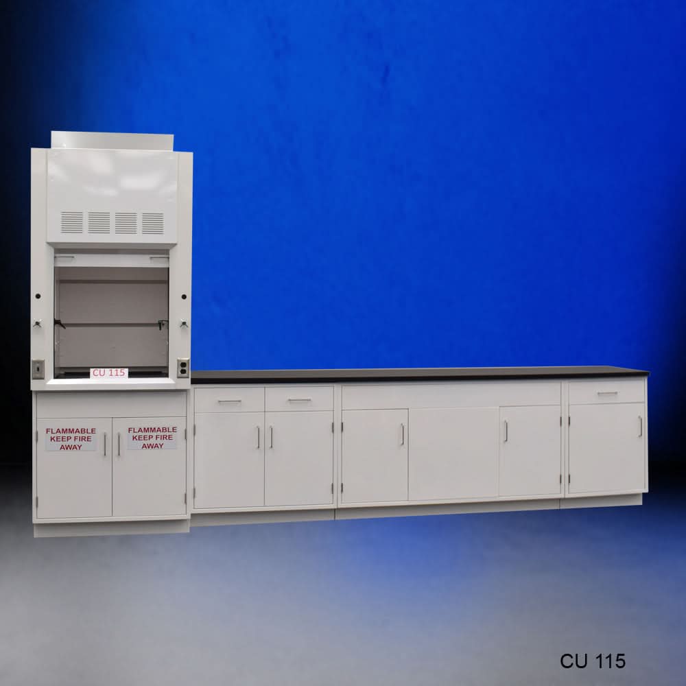 3′ Fisher American Fume Hood w/ 10′ Cabinets