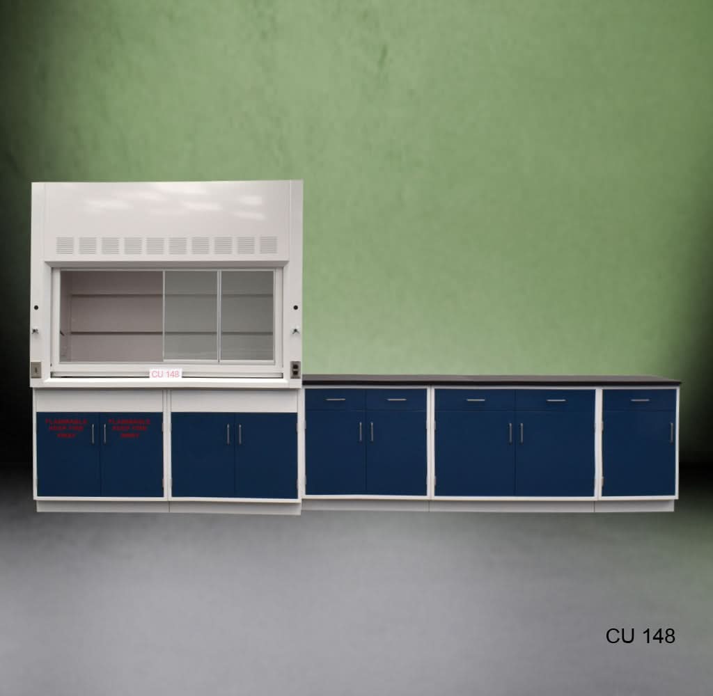 6′ Fisher American Fume Hood w/ Flammable Storage 9′ Laboratory Cabinets